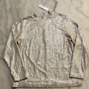 Chicos Sequin Funnel Tee Knit Helium Long Sleeve Party Top